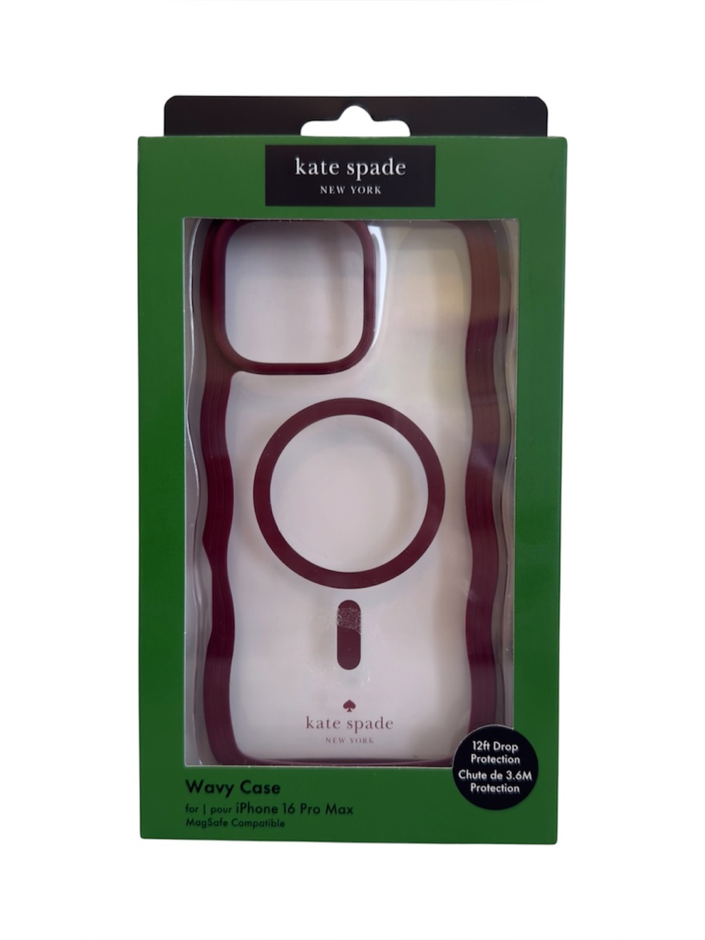 Kate Spade iPhone 16 Pro Max Protective Case Wavy Burgundy MagSafe Compatable